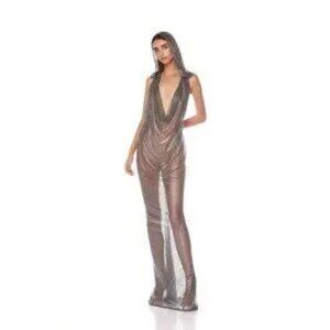 Bronx and Banco Amalia Rhinestone Noir Gown in Black & Silver XSmall New Womens